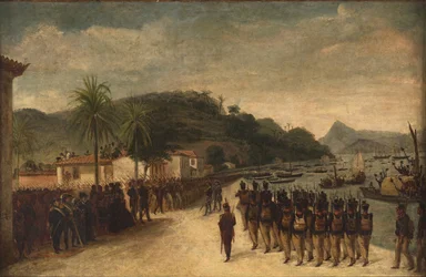 Embarque, en Praia Grande, de tropas destinadas al bloqueo de Montivideu.