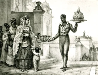 Vendedora de flores fuera de una puerta de iglesia, de 