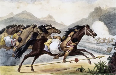 Indios guaycurú a caballo, de «Viaje pintoresco e histórico a Brasil», Brasil