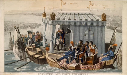 Encuentro de los Emperadores Alejandro I de Rusia y Napoleón I de Francia en el Neman cerca de Tilsit en julio