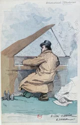 Francia, París, grabado coloreado del compositor francés Emmanuel Chabrier