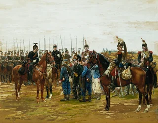 Coraceros franceses sosteniendo soldados bávaros cautivos, 1875