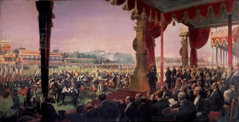 La distribución de banderas en Longchamp por el presidente Jules Grévy