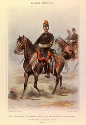 Tipos y uniformes del ejército francés del capitán Jules Richard, ilustrado por Edouard Detaille: Jefe de escuadrón de artillería comandando las baterías de caballería divisional en gran uniforme en 1887, Colección privada