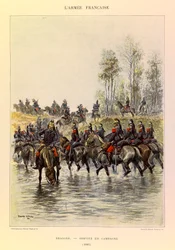Tipos y Uniformes del Ejército Francés del Capitán Jules Richard, ilustrado por Edouard Detaille (1848-1912): Dragones; Servicio de Campo en 1885, Colección Privada