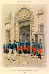 Tipos y uniformes del Ejército Francés del Capitán Jules Richard, ilustrado por Edouard Detaille (1848-1912): Húsares en Gran Atuendo; Distrito de Caballería en 1886, Colección Privada