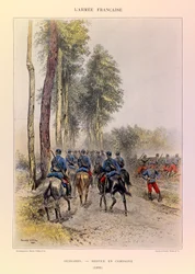 Tipos y uniformes del ejército francés del capitán Jules Richard, ilustrado por Edouard Detaille (1848-1912): Húsares; servicio de campo 1885, colección privada