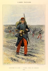 Tipos y uniformes del ejército francés del Capitán Jules Richard, ilustrados por Edouard Detaille: Infantería de línea; Corneta en uniforme de campaña en 1885