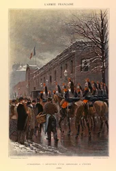 Tipos y uniformes del Ejército Francés del Capitán Jules Richard, ilustrado por Edouard Detaille (1848-1912): Coraceros: Recepción de una embajada en el Elíseo en 1886, colección privada