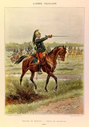 Tipos y uniformes del Ejército Francés del Capitán Jules Richard, ilustrado por Edouard Detaille (1885): Oficial de Dragones en traje de maniobras, Colección Privada