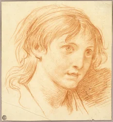 Cabeza de niña con ojos fijos