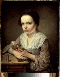 ""Petite fille a la poupee"" (Niña con una muñeca) Pintura de Jean Baptiste Greuze (1725-1805) 1750 Dim. 65x55 cm Museo del Hermitage, San Petersburgo