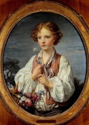 Niño joven en la cesta de flores por Jean Baptiste Greuze (1725-1805) 1761