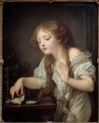 Joven que duda en tocar un pájaro por miedo a que esté muerto, o el pájaro muerto. Pintura de Jean Baptiste Greuze (1725-1805), 1800. Sun. 0,68 x 0,55 m