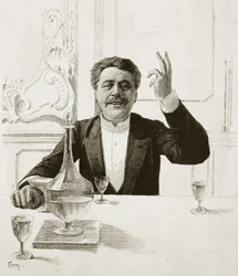 Retrato de Henry Becque (1837-1899), dramaturgo francés - tumba de Florian según Jean-Baptiste Guth (1883-1921) - Publicado en Revue illustree, hacia 1890