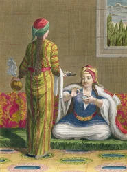 Chica turca, tomando café en el sofá, siglo XVIII