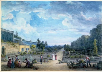 Vista del Jardín del Rey (actual Jardín de las Plantas) Litografía de Jean Baptiste Hilaire (1753-1822) 1794 París, B.N.