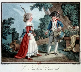 Revolución francesa: «El tambor nacional» Dos niños pequeños disfrazados de revolucionarios. Litografía de Jean Baptiste Huet (1745-1811), siglo XVIII, París, Museo de Artes Decorativas