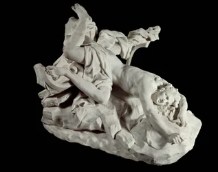 La muerte de Hipólito. El gigante de la mitología es asesinado durante la gigantomachia. Escultura de Jean Baptiste Lemoyne (1704-1778) siglo XVIII, Museo del Louvre, París