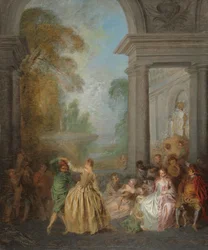Bailarines en un pabellón, década de 1720