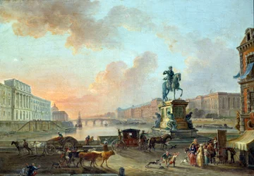 Vista de la Monnaie, el Pont Royal y el Louvre desde el Pont Neuf alrededor de 1775 Pintura de Jean Baptiste Lallemand (1710-1803) 1775 París, Museo Carnavalet