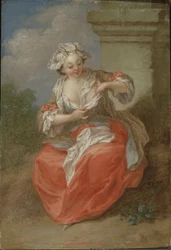 Joven persiguiendo pulgas, c.1750 (óleo sobre lienzo)