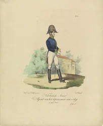 Agente del Departamento de Guerra, 1820-1825 Nederlandsche Armée Agente del Departamento de Guerra en uniforme de gala (título sobre el objeto) Trajes militares del Reino de los Países Bajos. Dedicado a Su Excelencia Willem van Bylandt (serie titl