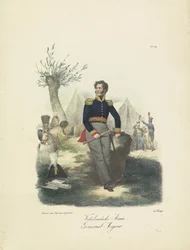 Mayor general, 1820-1825 Ejército holandés, mayor general (título sobre el objeto) Trajes militares del Reino de los Países Bajos. Dedicado a Su Excelencia Willem van Bylandt (título de la serie en el objeto)