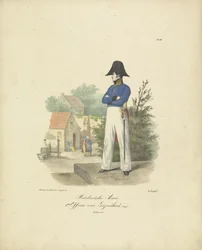 Oficial de Salud, 1820-1825 ejército holandés. 1er Oficial de Salud Trajes militares del Reino de los Países Bajos. Dedicado a Su Excelencia Willem van Bylandt (título de la serie en el objeto)