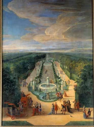 Vista del bosquecillo de la Galería de los Antiguos en los jardines de Versalles. Pintura de Jean-Baptiste Martin (el Viejo) (1659-1735) Alrededor de 1688. Versalles, museo del castillo