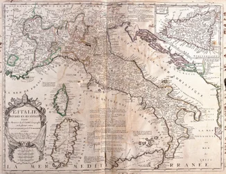 Mapa de Italia, con Córcega, Cerdeña y Sicilia