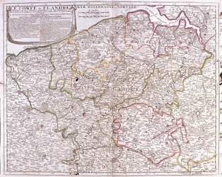 Mapa del condado de Flandes (actual Flandes Occidental y Oriental de Bélgica) (Grabado)