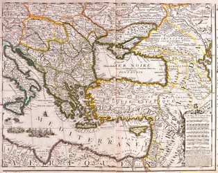 Mapa del Mediterráneo Oriental y países del Mar Negro, Turquía y las provincias de Asia Menor