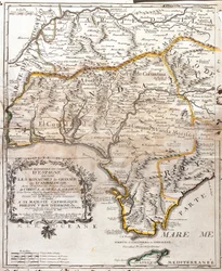 Mapa de los reinos de Granada y Andalucía (España)
