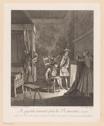 Ragotin borracho en una silla junto al fuego Ragotin ennivré par la rancune (título sobre objeto) Escenas de Roman Comique de Scarron (título de la serie)