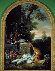 Naturaleza muerta con caza en un paisaje, c.1730
