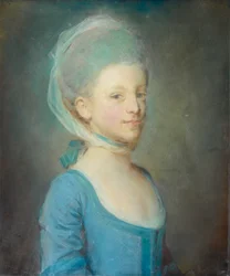 Retrato de una joven con un pañuelo de gasa a rayas