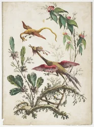 Ornamento. Chinoiserie. Flores y pájaros.