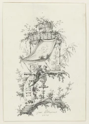 Composición ornamental en estilo chinoiserie. Diseños ornamentales en estilo chinoiserie para Deuxième Cahier de six Baraques Chinoises (título de la serie)