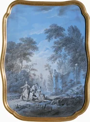 Paisaje de parque con elegante compañía (pintura sobre lienzo)