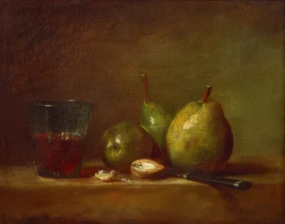 Peras, nueces y una copa de vino. Alrededor de 1768