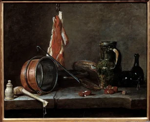 Menú de grasa y utensilios de cocina. Naturaleza muerta