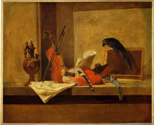 J.B.S. Chardin, Instrumentos musicales y loro