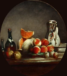 Melones, peras, melocotones y ciruelas, o El melón cortado, 1760
