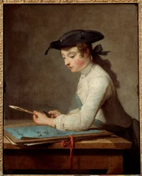 Joven dibujante afilando su lápiz. Pintura de Jean Baptiste Simeon Chardin (1699-1779)