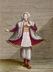 Una muchacha de Naxos, lámina 71 de la «Colección de cien estampas que representan las diferentes naciones del Levante» de Charles de Ferriol, grabada por Gérard Scotin (1671-1716), 1707-08