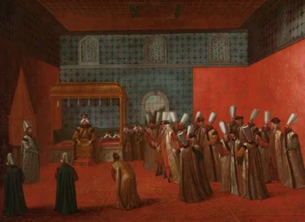 El embajador Cornelis Calkoen en su audiencia con el sultán Ahmed III
El embajador Cornelis Calkoen en su audiencia con el sultán Ahmed III, 14 de septiembre de 1727