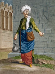 Un barbero ambulante, lámina 58 de la «Colección de cien estampas que representan las diferentes naciones del Levante» de Charles de Ferriol, grabada por Gerard Scotin (1671-1716), 1707-08