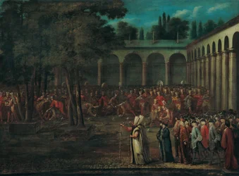La delegación embajadora pasando por el segundo patio del Palacio de Topkapi