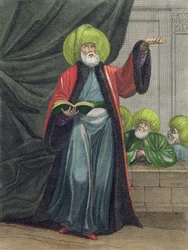 El Mufti, o Maestro de la Ley, lámina 20 de Recueil de Cent Estampes representant differentes Nations du Levant tirees sur les Tableaux Peints dapres Nature..., grabado por Scotin, Gerard Jean Bapt